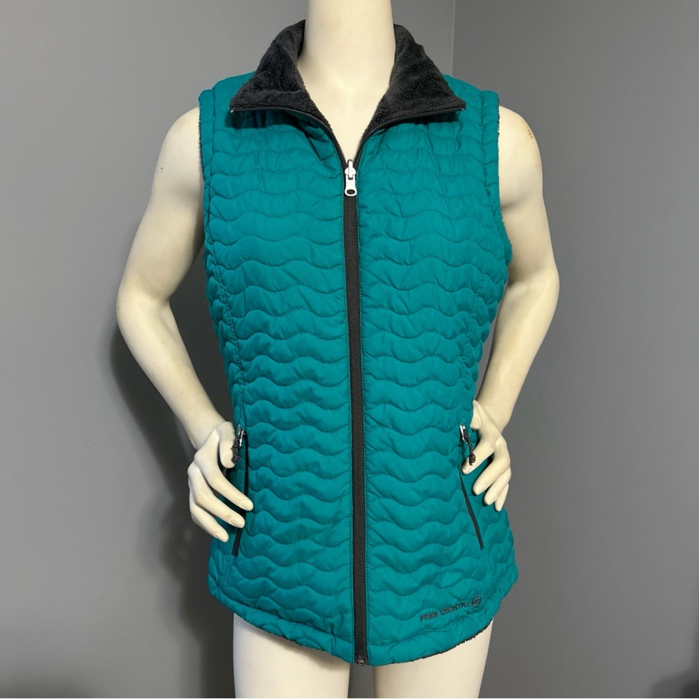Free Country Teal/Gray Reversible Quilted Puffer/Fleece Vest